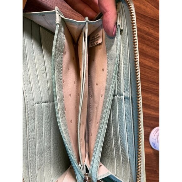 Kate Spade Wallet OS Green Leather Black Bow Zip Around Metallic Preppy Retro 80 - Picture 5 of 15